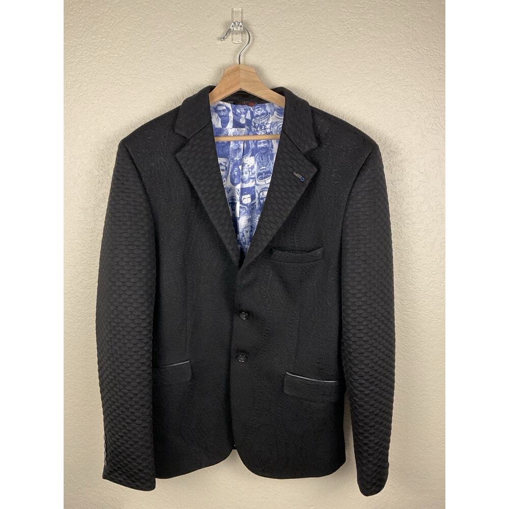 RNT23 Mens Blazer XXL EU54 Black Textured Jacket Modern Tailored Turkey 44R